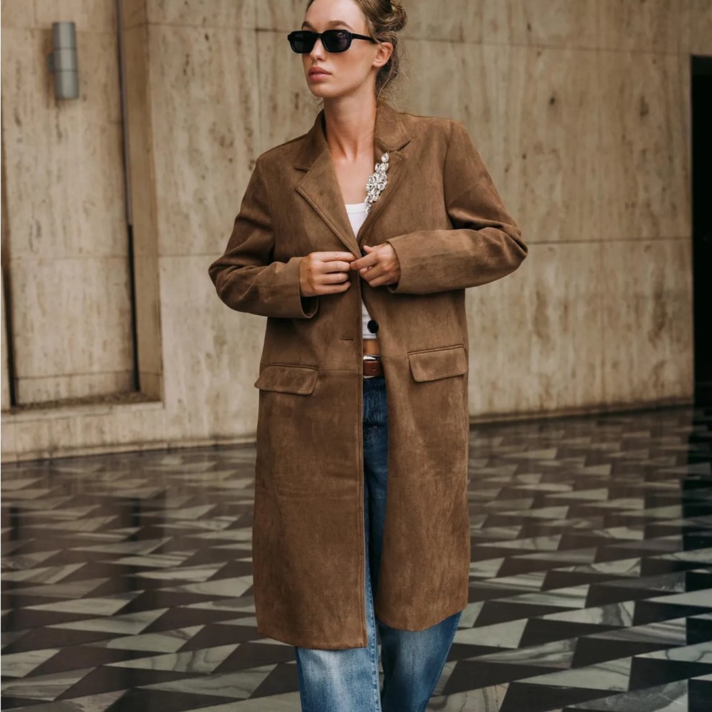 Zara Brown Suede-Look Trench Coat